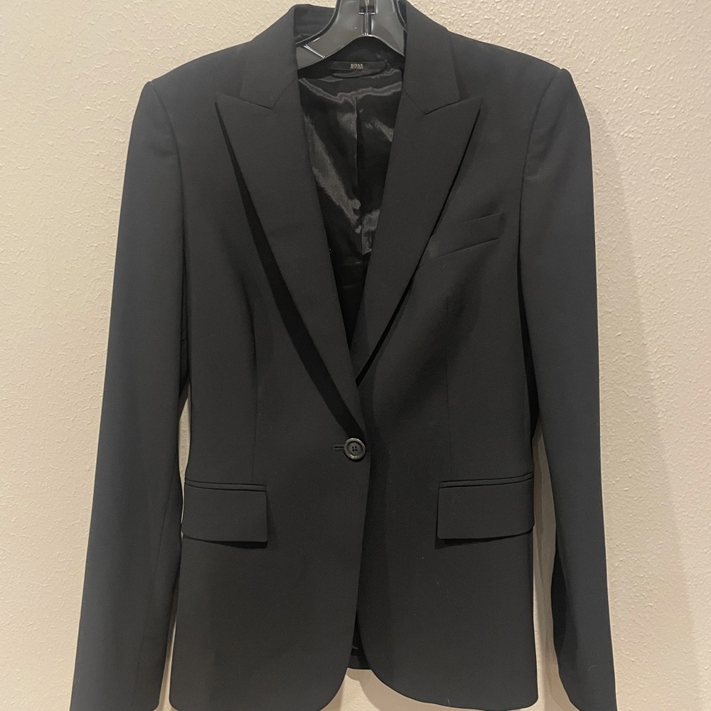 Hugo Boss 3-pieces suit - jacket, fitted sheath dress and pants.